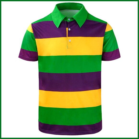 Short Sleeve Golf Polo Shirt Soft Fabric Mardi Gras Design